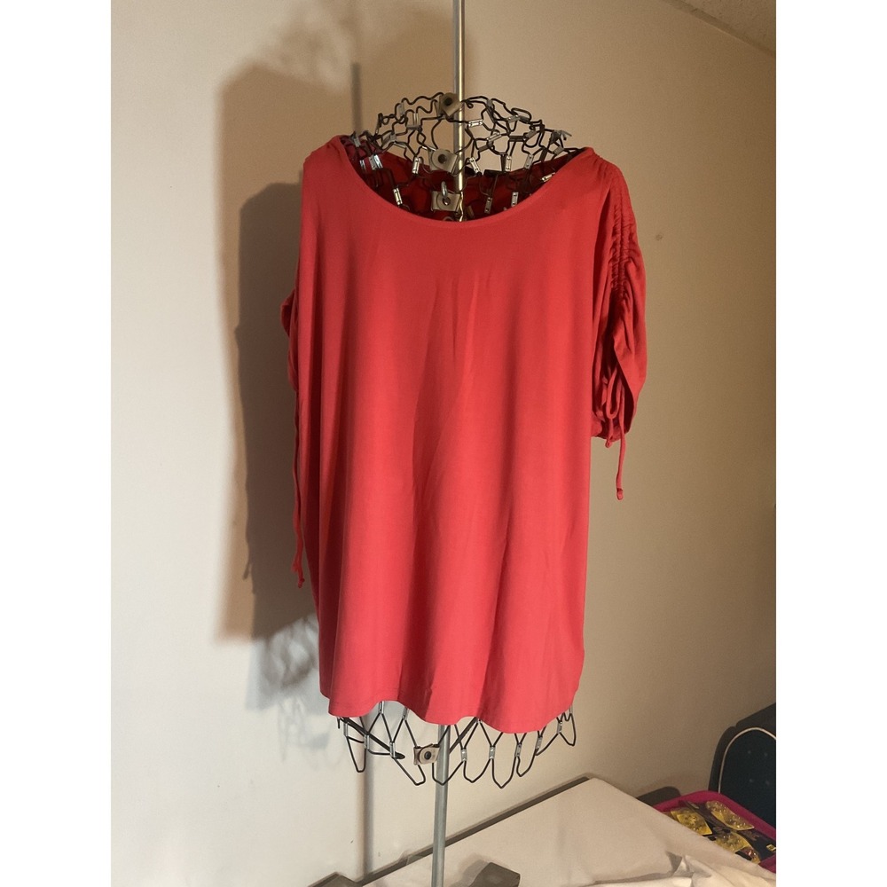 Tahari Coral Ruched Sleeve Relaxed Fit Top Women's‎ XL